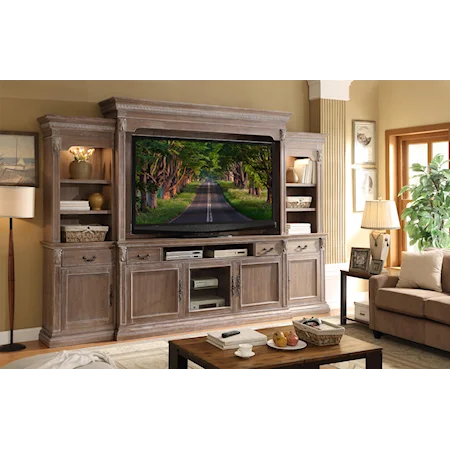 Traditional Entertainment Wall with Acanthus Leaves and Crown Molding